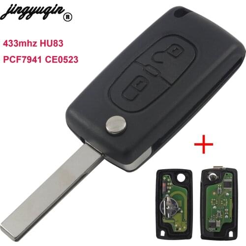Jingyuqin ASK 433mhz HU83 PCF7941 CE0523 Flip Folding Remote key shell For Citroen Peugeot With 2 Button Electronic chip
