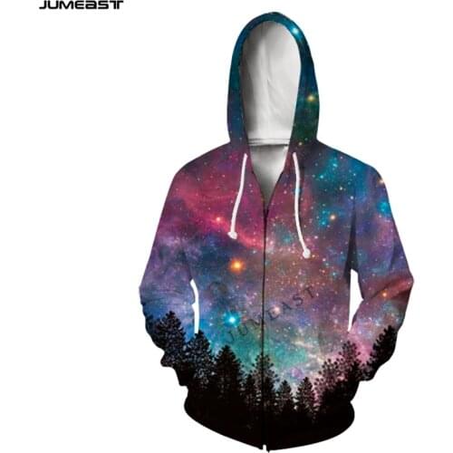 Jumeast Brand Men Women 3D Starry Sky Planet Universe Night View Long Sleeve Jacket Sport Pullover Fashion Zipper Hoodies