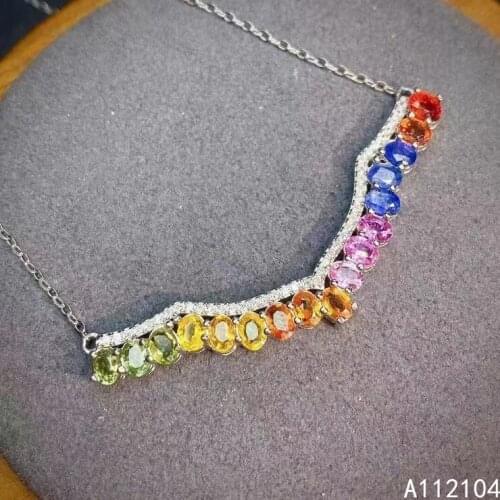 KJJEAXCMY fine jewelry 925 Silver inlaid Natural color sapphire women luxury popular elegant gem necklace pendant support detect