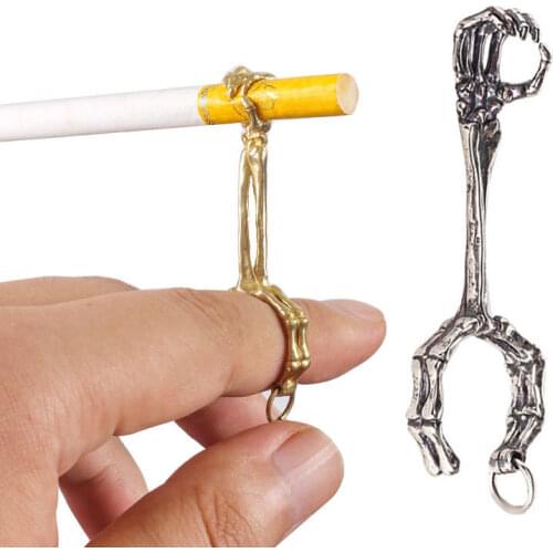 Holder Ring With Key Ring, Finger Holder Skull Hand, Elegant Smoker Smoke Cigarette Holder for Women and Men (Gold,Silver)