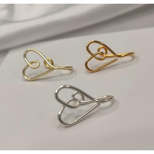 Punk Heart Shape Nose Cuff Ring 2021 For Women Copper Wire Fake Piercing Gold Silver Color Clip Nose Ring Body Jewelry Gift New