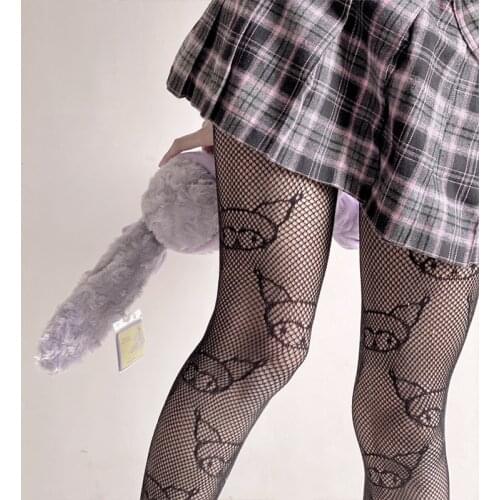 New Summer Womens Cartoon Devil Pattern Cute Hollow-Out Mesh Tights Sweet Hottie Nylon Pantyhose Fishingnet Stockings Lolita