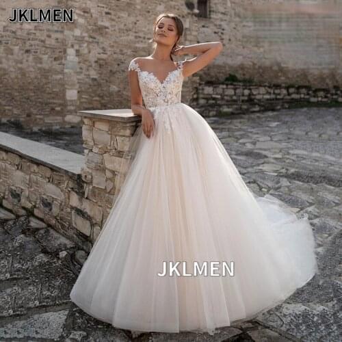 Lace Wedding Dresses 2020 V Neck Capped Sleeves Appliques Bridal Gowns A Line Princess Wedding Gown Robe De Mariee