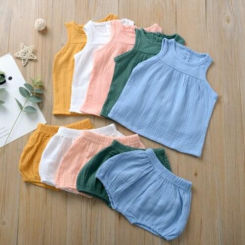 Summer Girl Suit Cotton Linen Girl Vest + Shorts 2PCS Fashion Girls Clothing