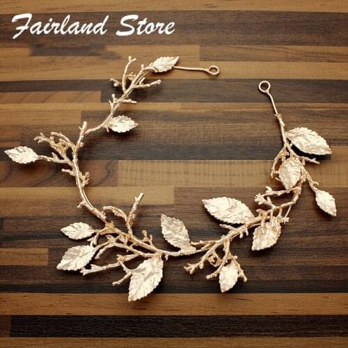 Fairland Branch Pageant Wedding Hairband Prom Bridal Headdress Boho Alloy Headpiece Rose Gold Leaf Crown For Women Head Jewelry