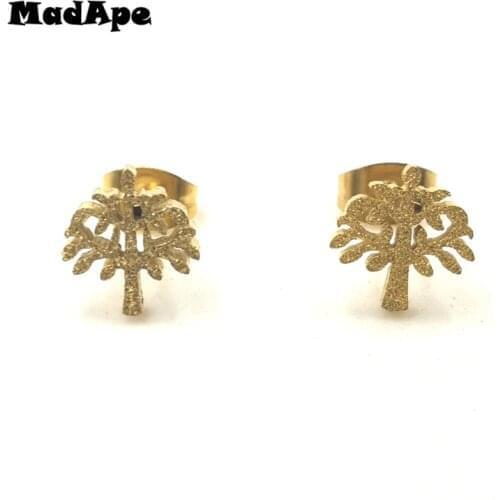 MadApe 2019 New Arrival Gold Color Tree Of Life Earrings 316L Stainless Steel Women Stud Earrings brincos aretes ohrringe