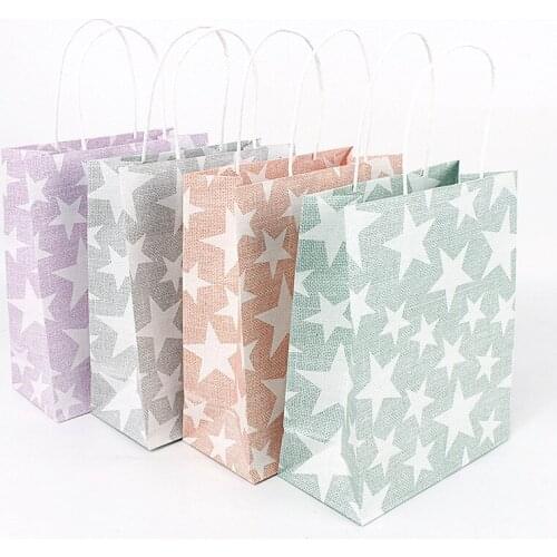 12pcs Star pattern cute gift bag clothing coffee paper packaging bags wedding party christmas decoration pocket with handle