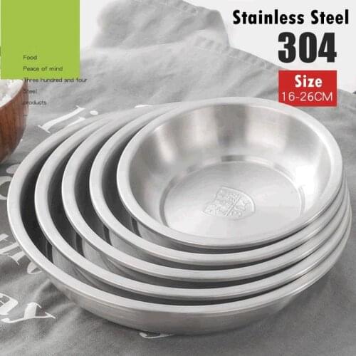 Round 304 Stainless Steel Dinner Plates Set Dinnerware Fruit Dessert Tray Plate Home Kitchen Food Dishes Tableware Container