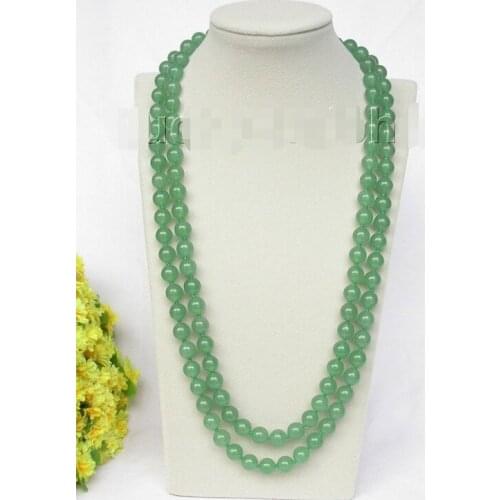 Length Natural 48" 10mm round green jade bead necklace magnet clasp