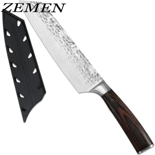 ZEMEN German 8-Inch Chefs Knife Professional Kitchen Chefs Knife 4Cr13 Stainless Steel Dark Brown Curved Color Wooden Handle