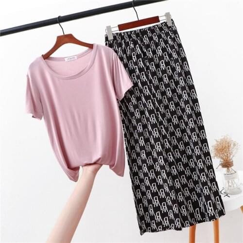 2021 New Summer Floral Print Pajamas Short Sleeve Home Clothes for Women Soft Tops Pants Sleepwear Modal Female Homewear