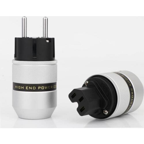 One Pair Aluminium Cover Rhodium Plated Hifi power Schuko Connector EU AC Power Plug European Power Connector