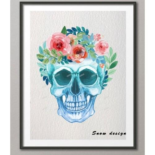 Rikivity Original Light Blue Skull Poster Print Pictures Canvas Wall Painting Skull Art Home Bedroom Decoration Christmas Gifts