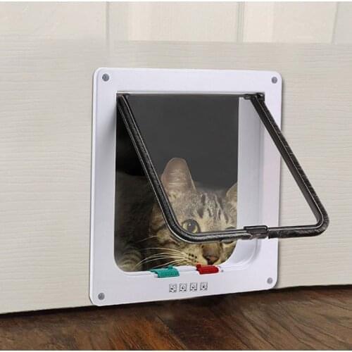 Flap Door with 4 Way Security Lock Dog Cat Flap Door for Dog Cats Kitten ABS Plastic Small Pet Gate Door Kit Cat Dogs Flap Doors