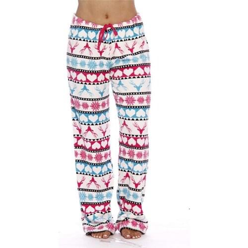 Soft Comfort Women Christmas Lounge Sleep Fleece Pajama Pants at home Women Xmax Floral Print Sleepwear Homewear Pants Trousers