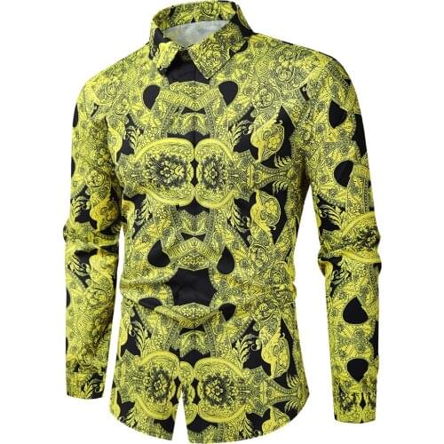 Casual Blouse Homme Baroque Banquet Shirt Paisley Men Shirt Luxury Korean Mens Long Sleeve Print Shirts Men Slim Fit 558