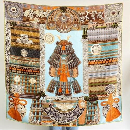 100% Silk 14m/m Twill Silk Scarf Hand Rolled Edges Armor Printing Classic Bandana Headband Hairband Shawl Wrap 90*90cm