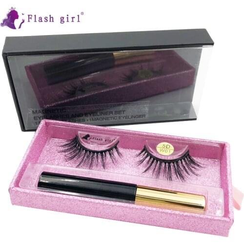 Flash Girl 1 Pair Fake Eyelash 5D-W01 Natural Soft Magnetic Eyelashes With Waterproof Long-Lasting Liquid Eyeliner Makeup