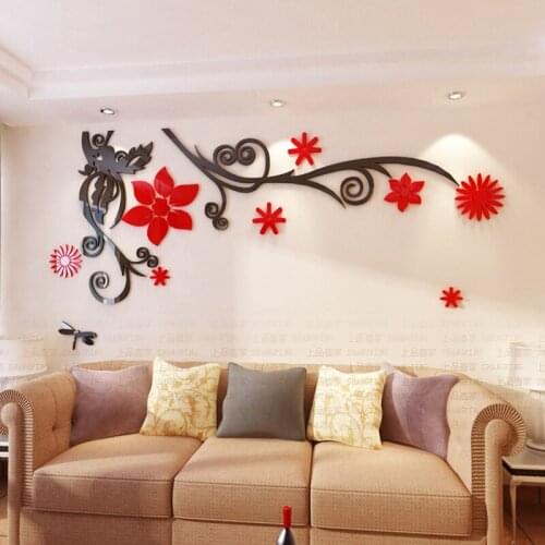 Romantic vine 3d Acrylic crystal wall stickers Living room tv wall applique DIY home art decoration Waterproof