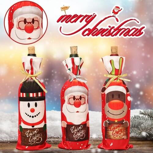 Christmas Wine Bottle Covers Holiday Santa Claus Deer Champagne Bottle Cover Red Gift Bag Merry Christmas Table Decorations A40