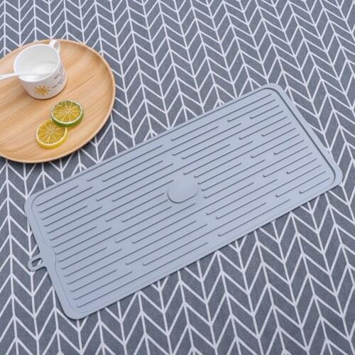 Bar Silicone Drain Pad Drying Mat Kitchen Deep Grooves Non-slip Drain Tray - 44.5x20x0.5cm (Red)