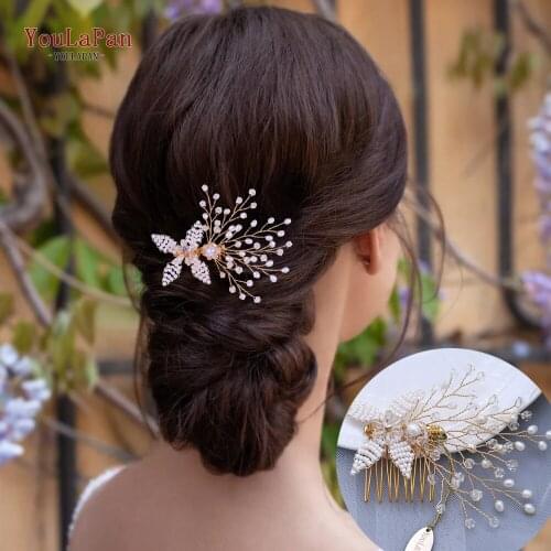 TOPQUEEN HP66 White Beads Bridal Hair Pins Bridal Hair Clip Magic Comb Crystal Wedding Hair Comb Pearl Wedding Hair Accessories