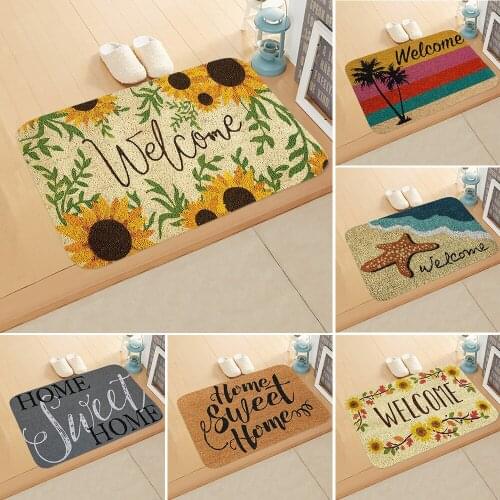 Entrance Anti-Slip Mat Welcome Mat Bedroom Home Kitchen Doormat Hallway Letter Flower Printed Carpet for Room Pad 60x40cm