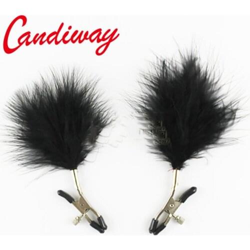 Candiway Sexy Stainless Steel Feather Nipple Clamps BDSM Fetish Adult Flirting Toys For Couples Cosplay Game 1 Pair ( 3 Colors)