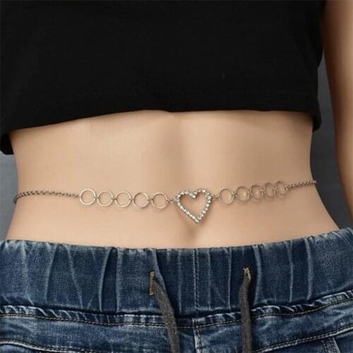 Women Fashion Rhinestone Heart Waist Chain Belt Jewelry Crystal Belly Body Chain Sexy Party Jewelry Gift