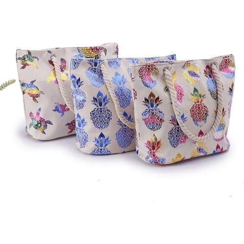 2021 Colorful Pineapple Printing Cotton Tote Bags Womens Shoulder Bag For Shopping