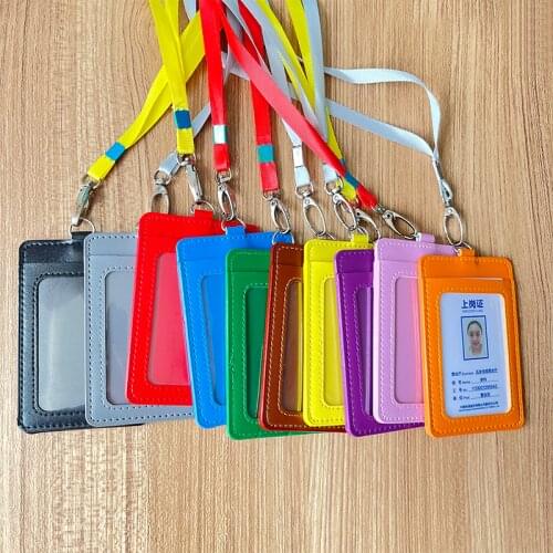 1pcs Meal Card Exhibition Badge Protector With Lanyard Photo Cover 1 PCS Translucent Pu Leather Case Holder