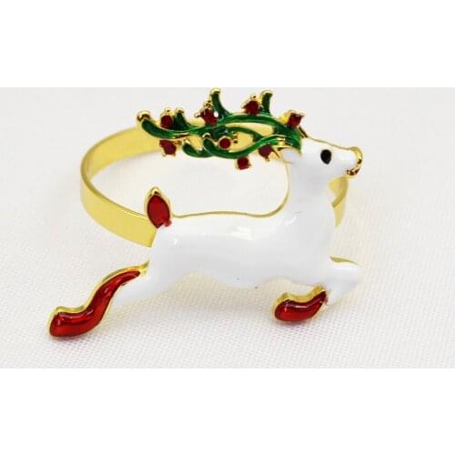 12PCS/Metal Christmas Color White Deer Series Napkin Ring Desktop Decoration Used for Cocktail Party, Wedding Banquet, Holiday P