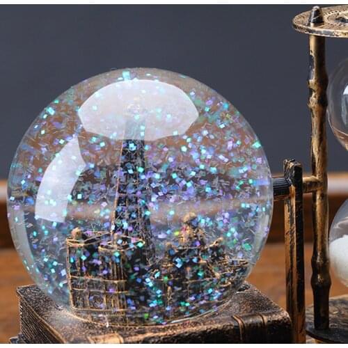 2 in 1 Retro Crystal Ball Hourglass Timer with Light Music Decoration for Desk Cabinet Living Room Home C1