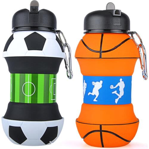 2019 Creative Plastic Football Sports Water Bottle With Straw Eco-friendly Leak Proof Foldable Drinking Portable Drinkware 550ML