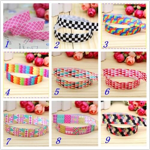 5/8'' Free shipping Fold Elastic FOE flower dot chevron printed headband headwear hairband diy decoration wholesale OEM D127