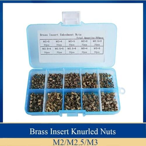 500Pcs/set Insert Embedment Nuts Injection Molding Nut Brass Insert Knurled Nuts Knurling Tool Embedded Parts Fastener