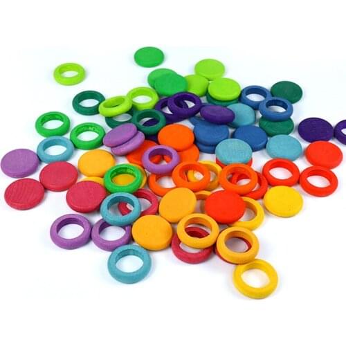 72pcs Wooden Rainbow Stacking Toys Natural Wood Pie Ring Blocks Kids Creative Blocks Color Sorting Educational Toys for Children