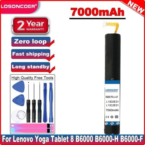 LOSONCOER 7000mAh L13D2E31 L13C2E31 Tablet Battery for Lenovo Yoga Tablet 8 B6000 B6000-H B6000-F 60044 60043 Tablet Batteries