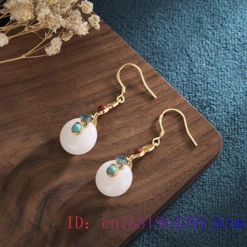 White Jade Doughnut Earrings Gemstone 925 Silver Zircon Charm Agate Women Gifts Amulet Natural Chalcedony Jewelry Fashion