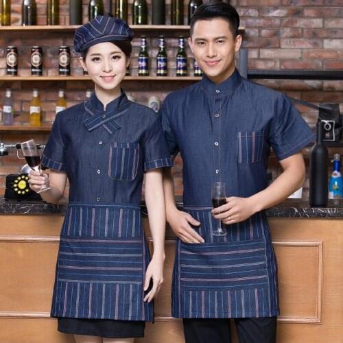 Hotel Uniform Summer Hot Pot Uniform Short Sleeve Chinese Restaurant Waitress Uniform Work Overalls for Women Men