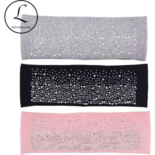 GZhilovingL Women Sparkly Rhinestones Headbands Hair Bands Accessories New Soft Cotton Ribbed Hairbands Turban For Ladies Girls