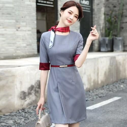 IZICFLY New Korean Style Gray Summer Dresses For Women 2021 Office Slim Business Plus Size Clothes Ladies Work Wear-Include Belt