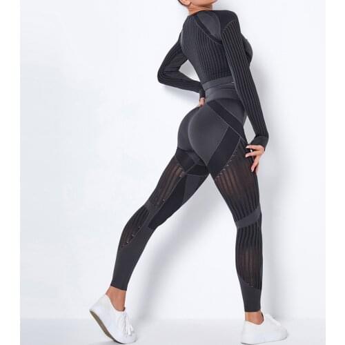 Seamless Yoga Set Workout Suit Fitness Sportswear Women Long Sleeve Crop Top High Waist Leggings Sports Clothing Gym Active Wear