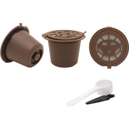 3PCS/Set Reusable Refillable Nespresso Coffee Capsule With Plastic Spoon Filter Pod and Brush 20ML Filters Kitchen Dining Bar