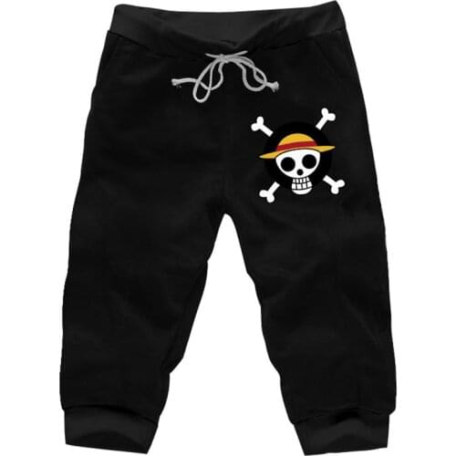 Summ Fashion Anime One Piece Casual Sweat Shorts Mens Beach Print Cotton Short Pants Fitness Knee Length Trousers New