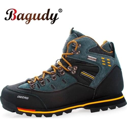 Men Leather Boots Non-slip Breathable Leather Sneakers Outdoor Waterproof Snow Boots Autumn Durable Male Hiking Boots Work Shoes