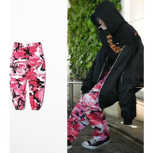 2019 New Bib Overall Pants High Street Military Camouflage Pink Grey Color Pants Hip Hop Punk Rock Dance Pants For Men And Women