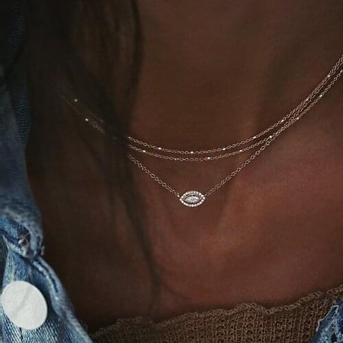 2021 New Fashion Kpop Crystal Choker Necklace Cute Multilayer Chain Vintage Pendant Necklace For Women Jewelry Girl Gift