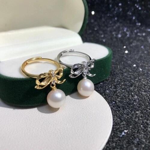 New Bow Knot 925 Sterling Silver Adjustable Ring Settings Findings Mountings Parts for Pearl Corals Jade Crystal, 5pcs/lot