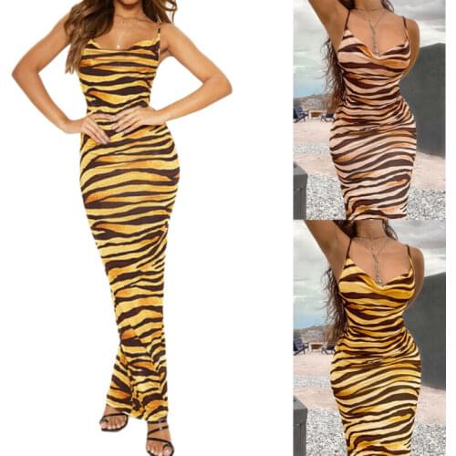 New Women Boho Animal Print Maxi Long Dress Summer Evening Party Beach Sundress